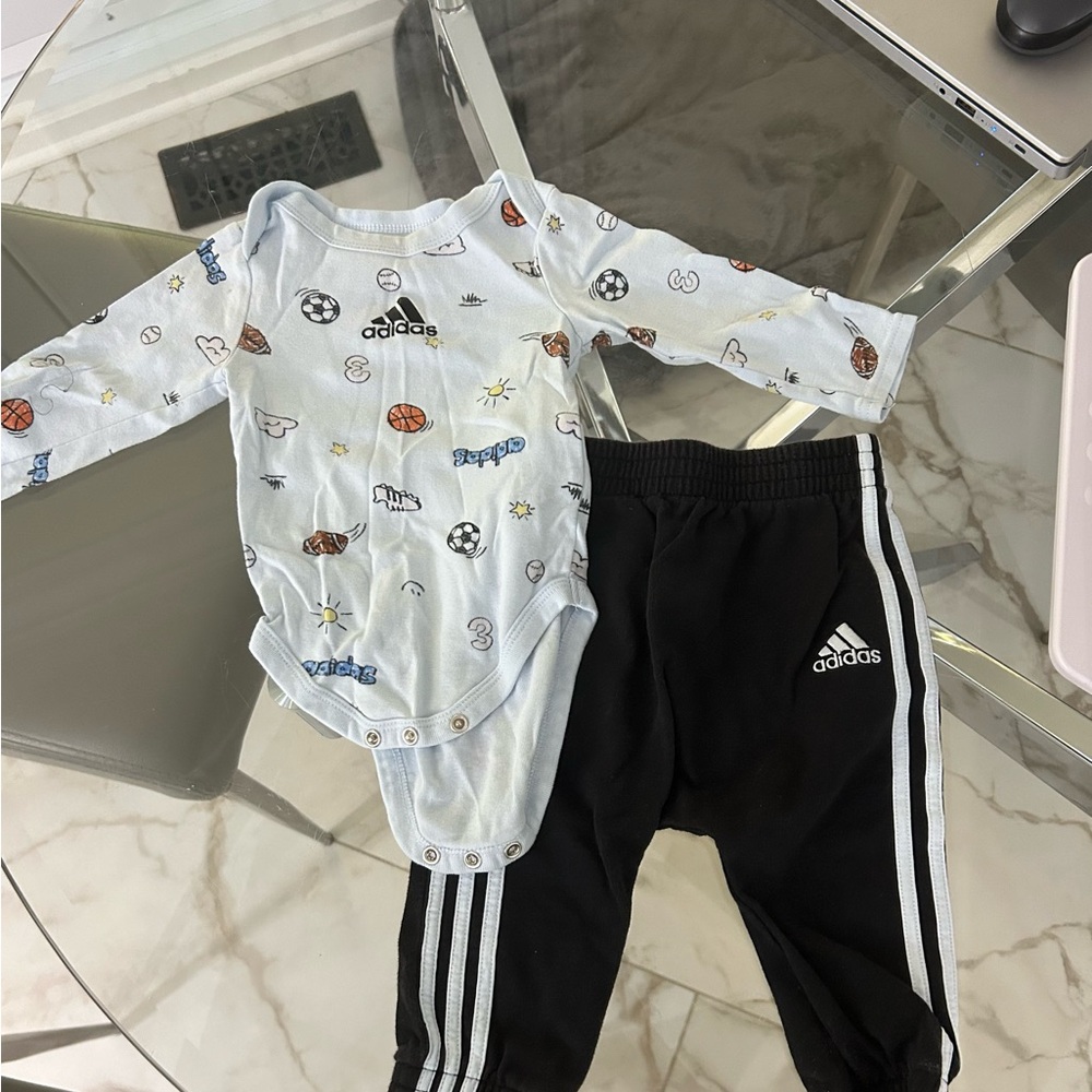 Adidas Kids baby boy bodysuit pant set 9M